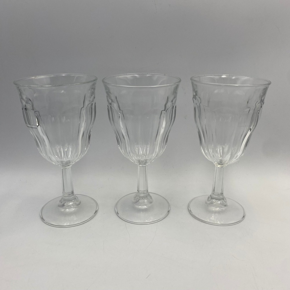 Duralex Picardie Clear Tempered Glass Wine Goblets Set of 3 Made in France 6.5in
